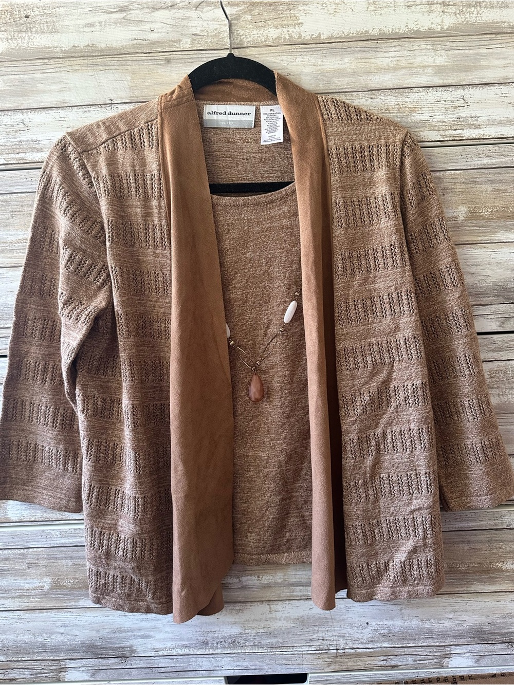 🤎 Alfred Dunner Petite PL Faux 2-Piece Necklace Top Brown Tan